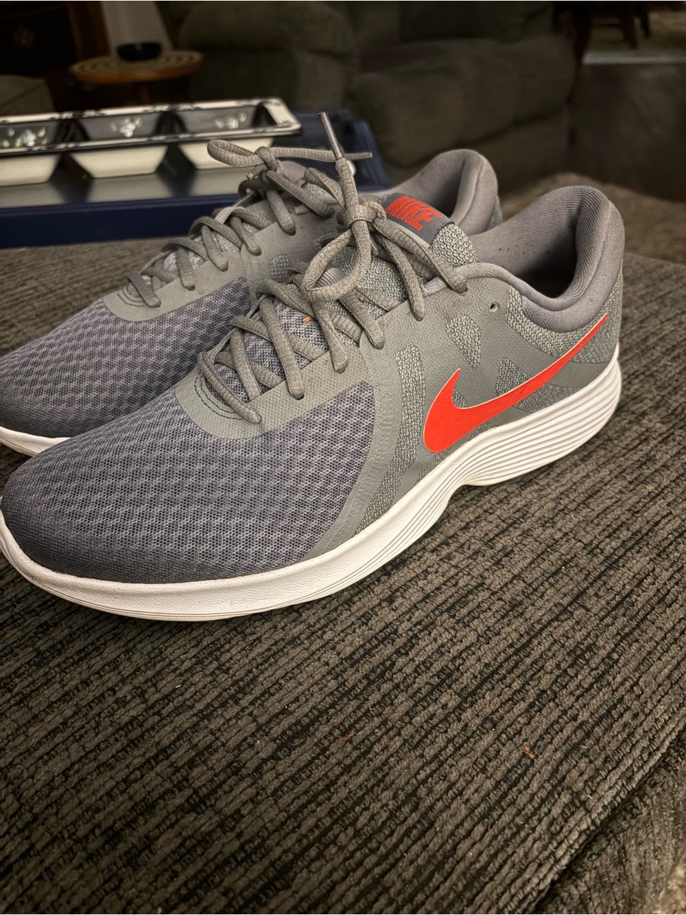 Nike Men’s Gray Athletic Shoes with Orange Swoosh Size 10.5